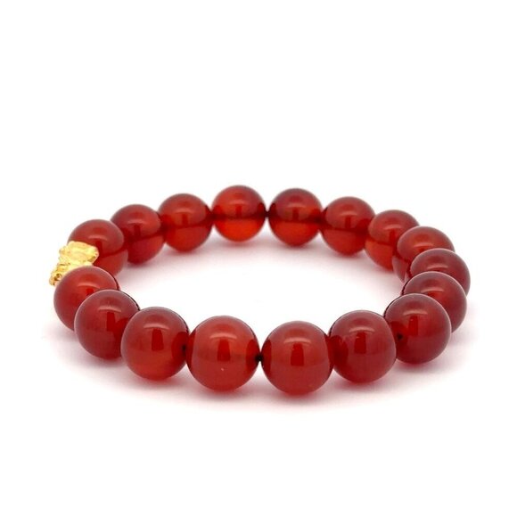 RAFANTHIA Jewelry - 24K Gold Piyao Pixiu Dragon Lucky Charm Bracelet Gemstones Birthstones Carnelian